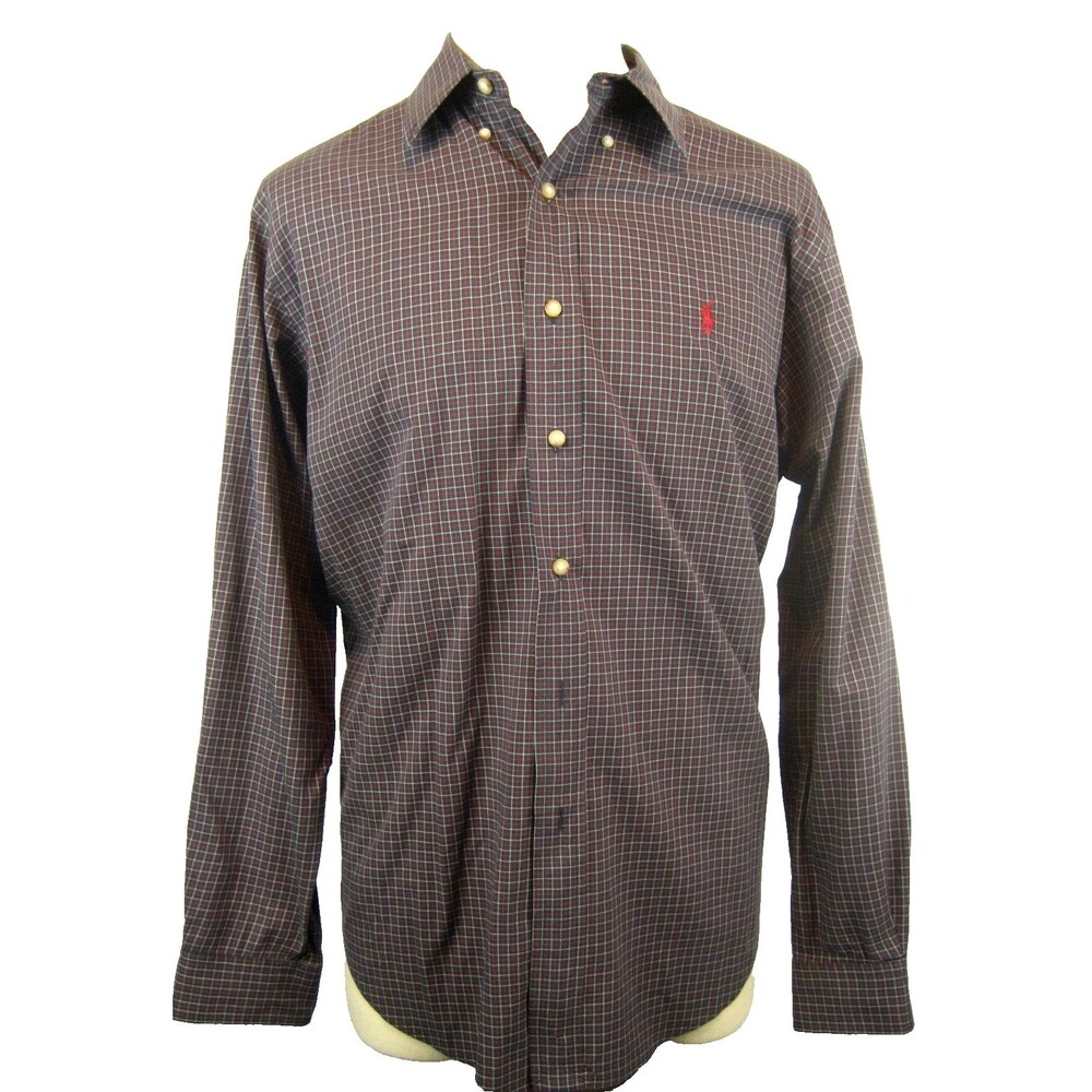 Mens Ralph Lauren Blue Label Classic 100% Cotton LS Blue Plaid Casual Shirt sz L